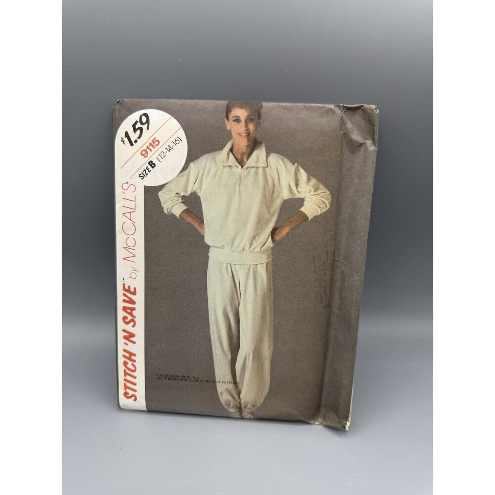 Vintage McCall’s 9115 Stitch N Save Sweatshirt Jogger Pattern Size B Uncut